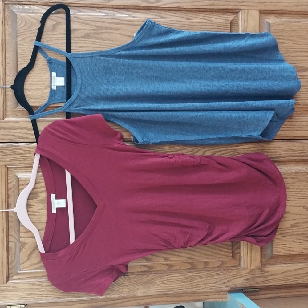 Bozzolo, NWOT Set Of Two Tops Sz Medium Rose Pink T- Shirt & Blue Gray Tank Top